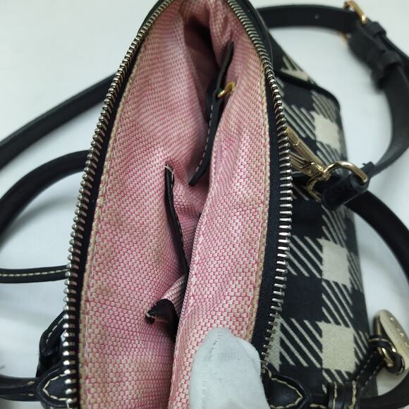 Dooney & Bourke Black White Checker Canvas Leather Trim Top Handle Satchel Bag - Picture 14 of 16